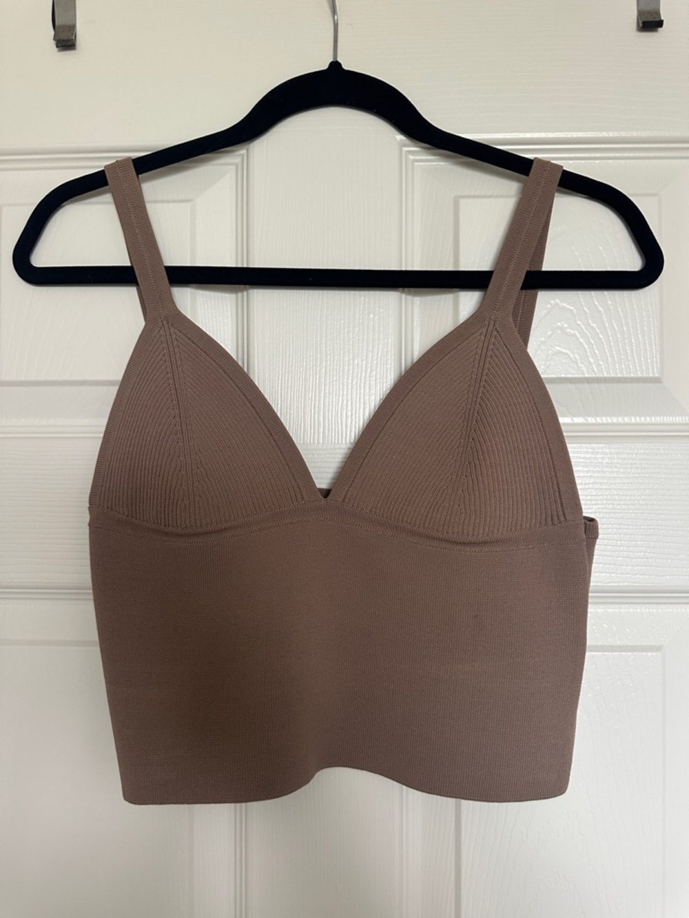 Zara Ribbed Crop Top in Taupe Brown